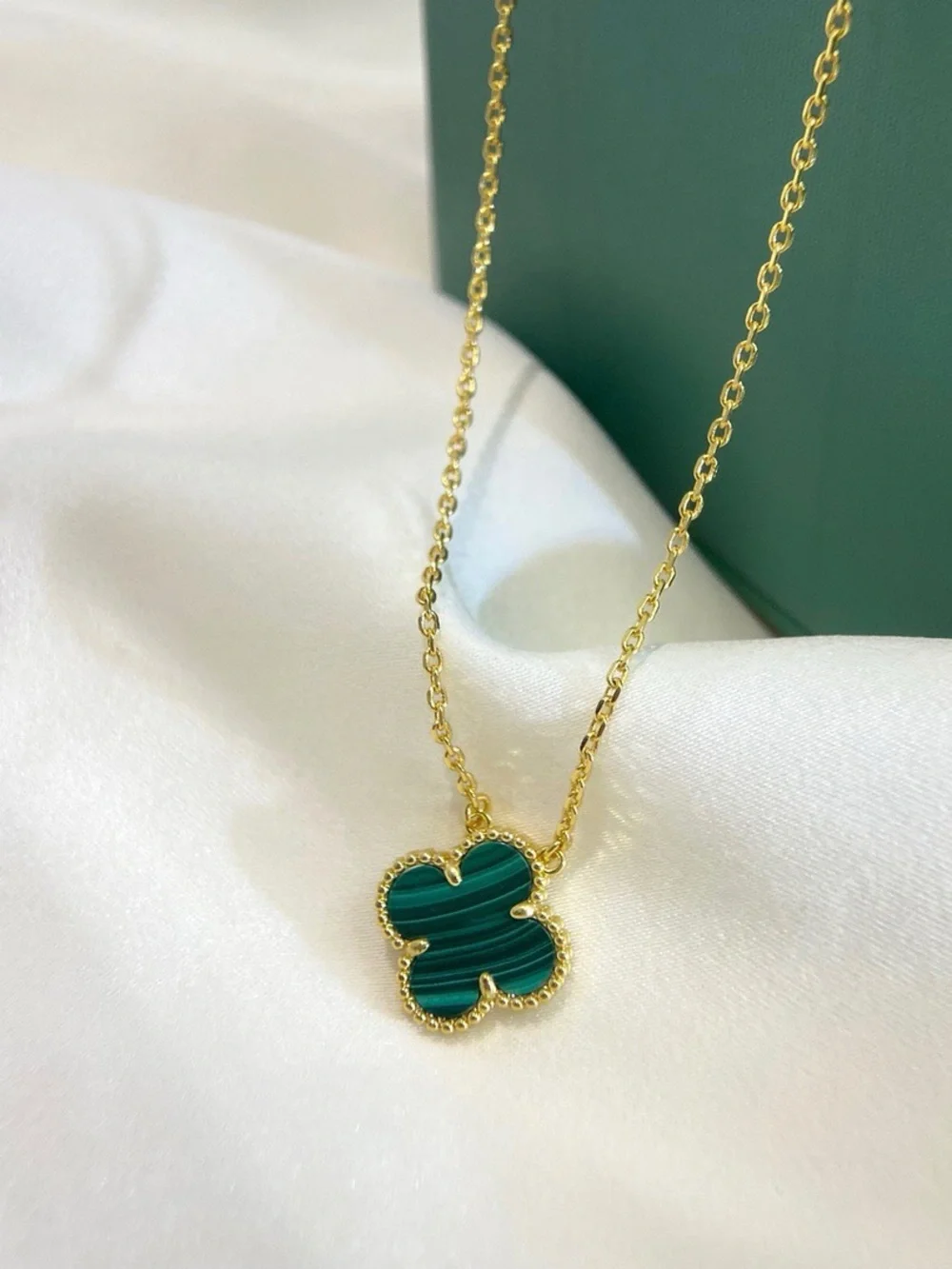 Van Cleef & Arpels Gold Clover Necklace with Turquoise Inlay